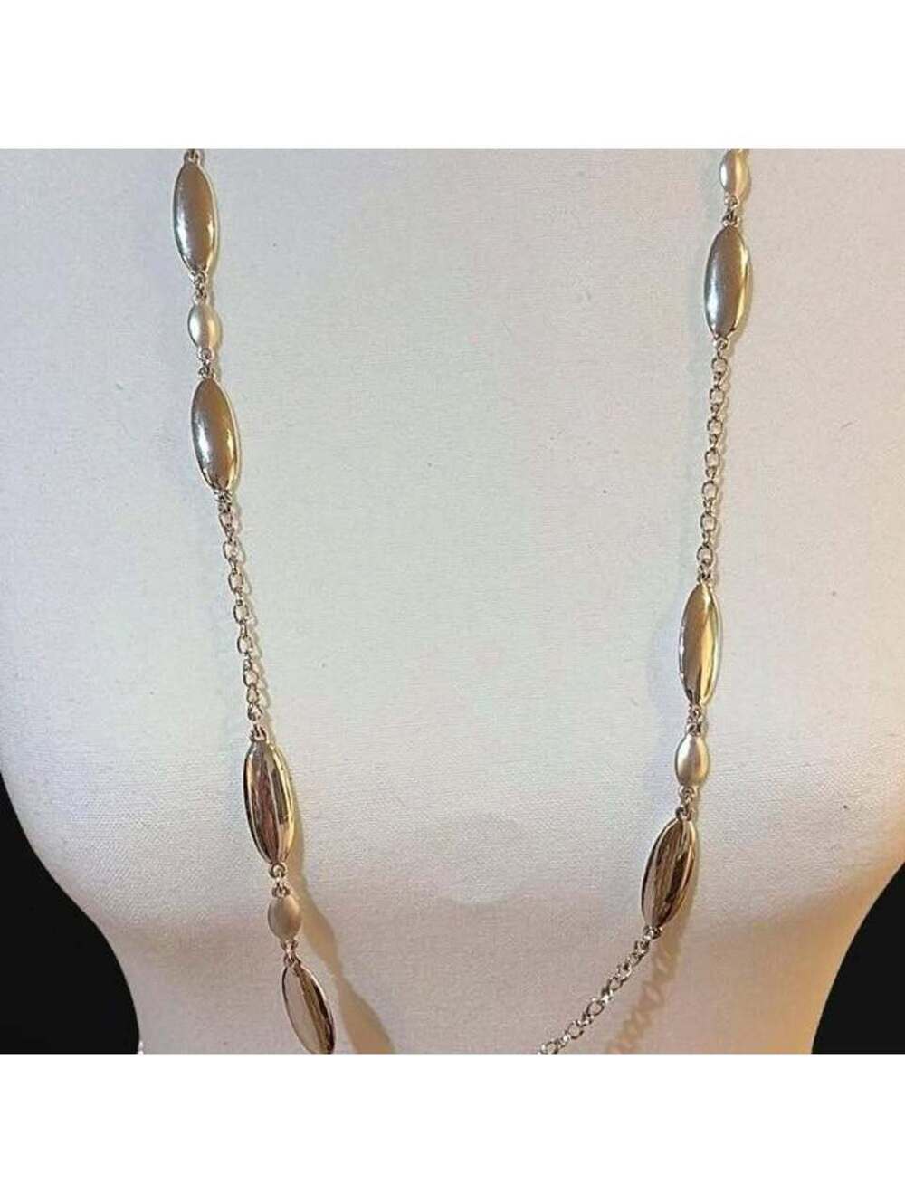 Long Silver Tone Oval Link Chain Necklace